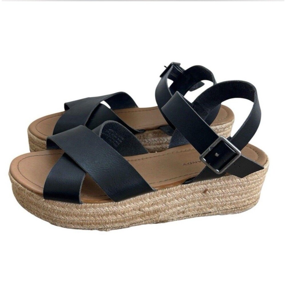 Rock & Candy Womens Size 9 Deklana Black Espadrille Platform Wedge Sandals
